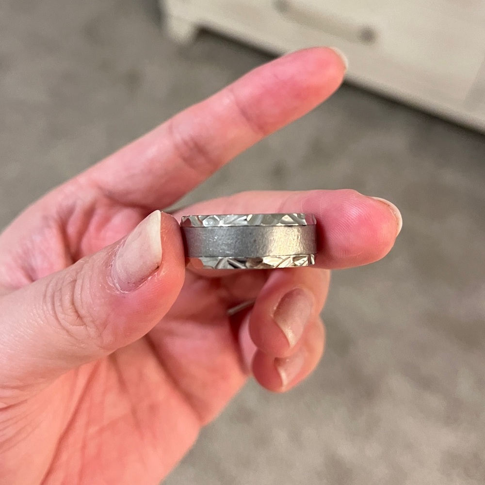 Shane Co Textured Cobalt and Meteorite Mens Ring with Hammered Edge (9mm)